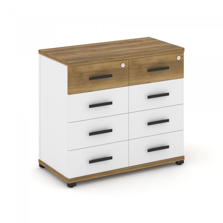 Concept Тумба приставная широкая 8 ящ. CN.TSP-013 B Сандал Янтарный/Белый Бриллиант/Металл Черный 83