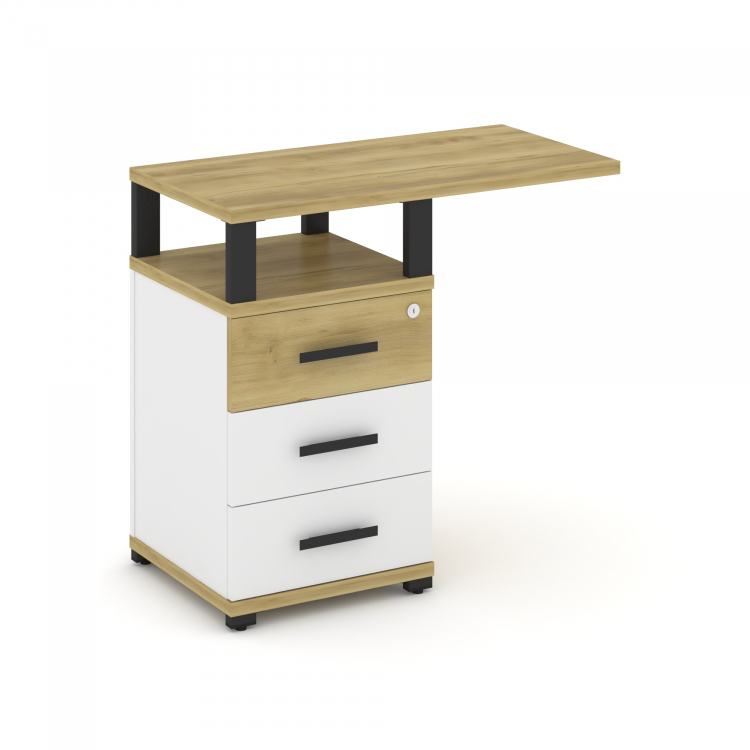 Concept Тумба приставная узкая 3 ящ. со свесом. с надставкой широкой CN.TUS-002 B Дуб Винченцо/Белый