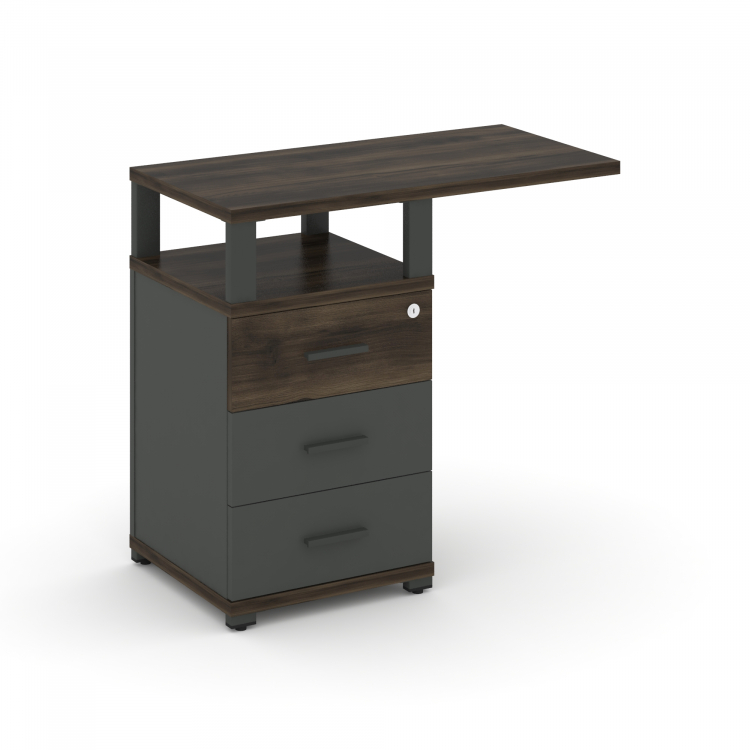 Concept Тумба приставная узкая 3 ящ. со свесом. с надставкой широкой CN.TUS-002 A Дуб Мали/Антрацит/