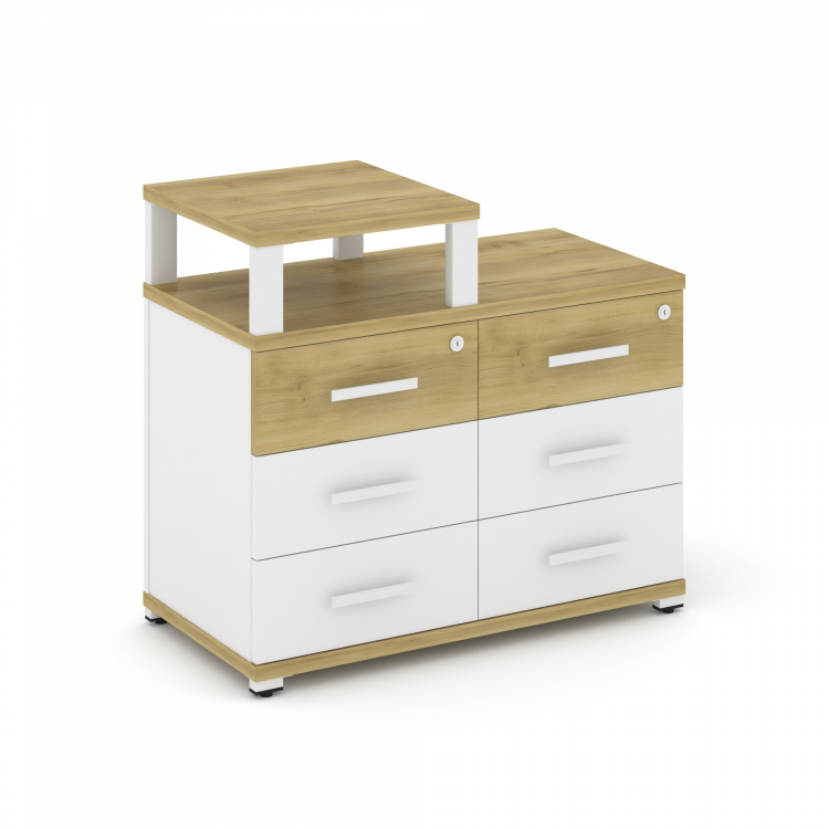 Concept Тумба приставная широкая 6 ящ. с надставкой узкой CN.TSP-008 W Дуб Винченцо/Белый Бриллиант/