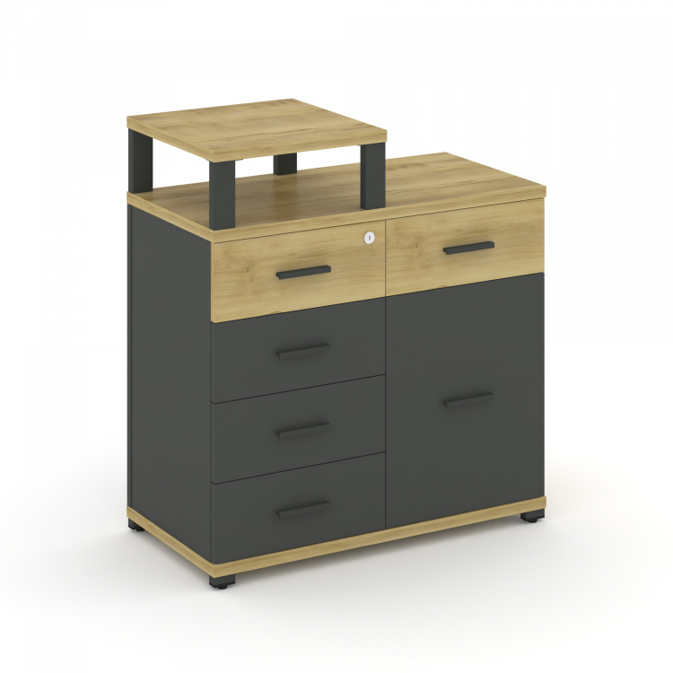 Concept Тумба приставная широкая 5 ящ.+1 распаш. фасад с надставкой узкой CN.TSP-017 A Дуб Винченцо/