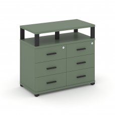 Concept Тумба приставная широкая 6 ящ. с надставкой широкой CN.TSP-009 B Кобо/Металл Черный 836*420*