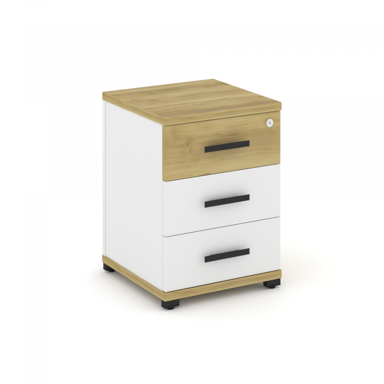 Concept Тумба опорная/приставная 3 ящ. CN.TUO-001 B Дуб Винченцо/Белый Бриллиант/Металл Черный 420*4