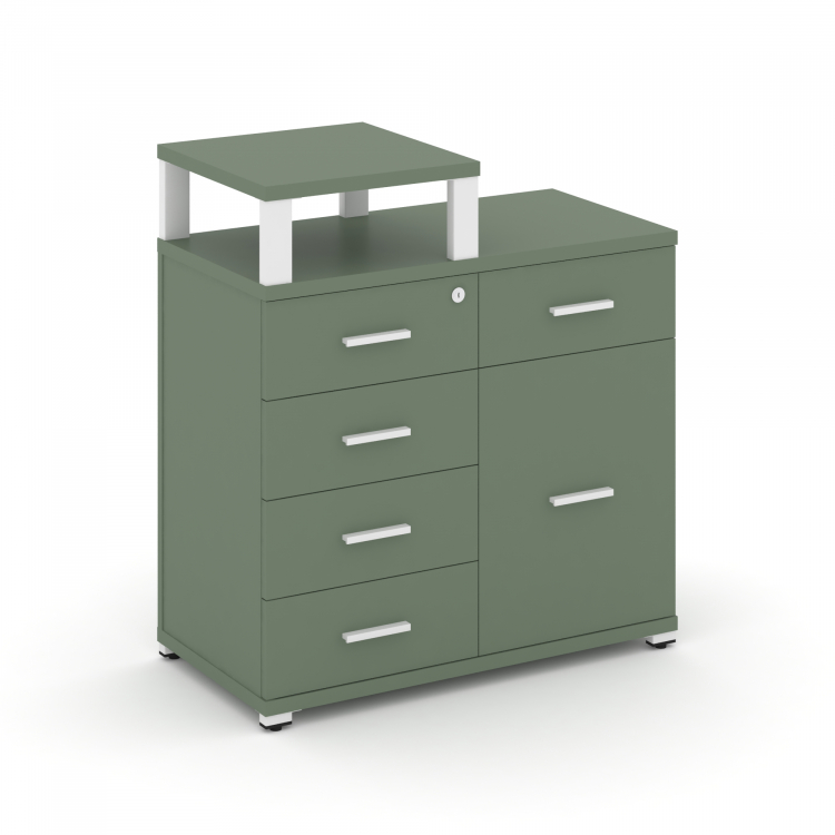 Concept Тумба приставная широкая 5 ящ.+1 распаш. фасад с надставкой узкой CN.TSP-017 W Кобо/Металл Б