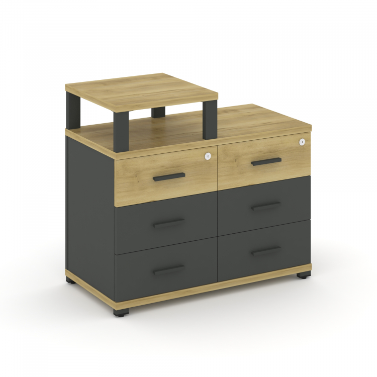 Concept Тумба приставная широкая 6 ящ. с надставкой узкой CN.TSP-008 A Дуб Винченцо/Антрацит/Металл