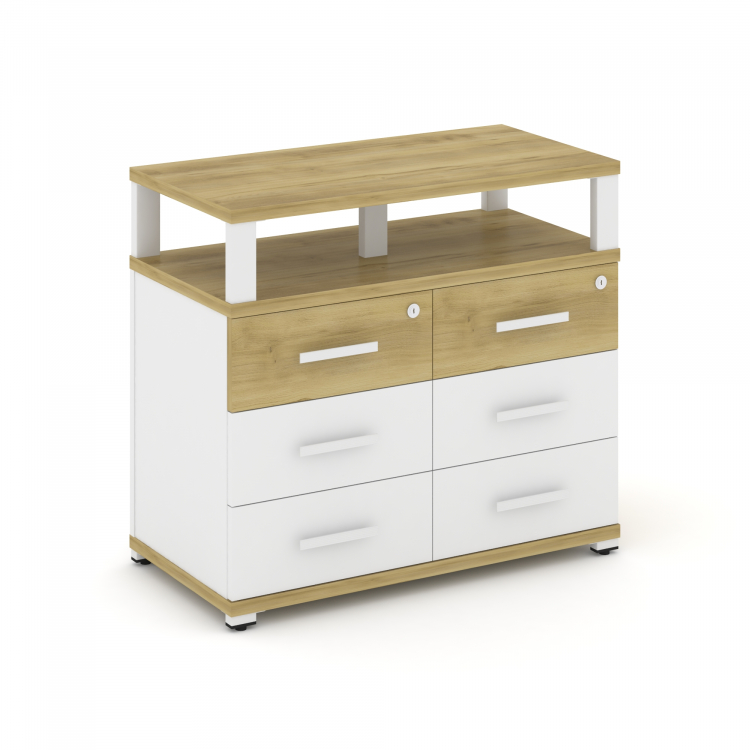 Concept Тумба приставная широкая 6 ящ. с надставкой широкой CN.TSP-009 W Дуб Винченцо/Белый Бриллиан