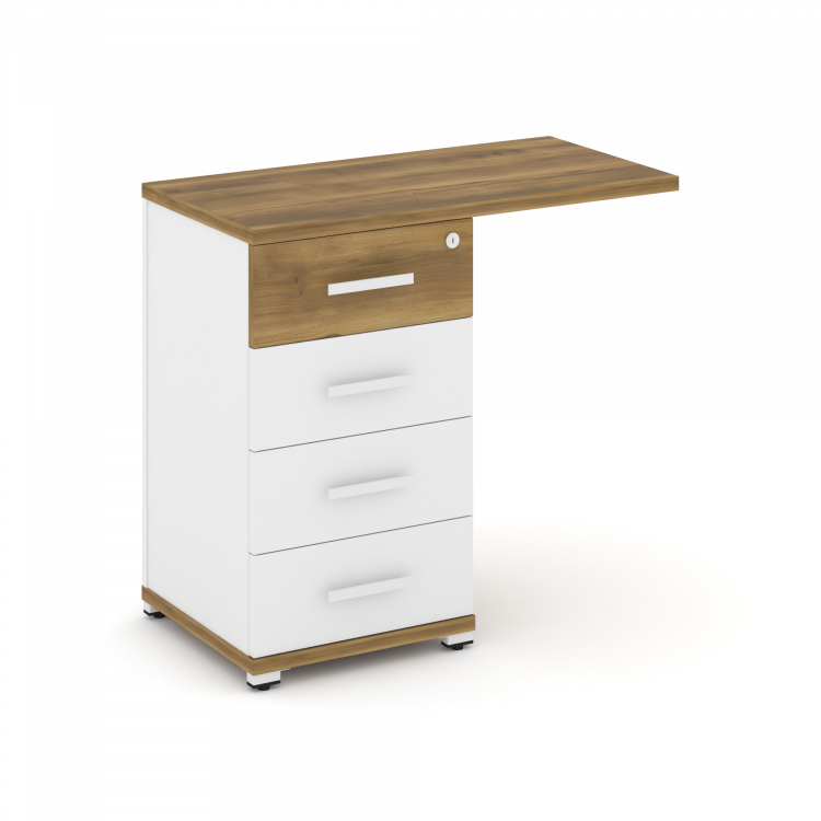 Concept Тумба приставная узкая со свесом 4 ящ. CN.TUS-001 W Сандал Янтарный/Белый Бриллиант/Металл Б