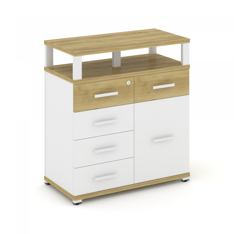 Concept Тумба приставная широкая 5 ящ.+1 распаш. фасад с надставкой широкой CN.TSP-018 W Дуб Винченц