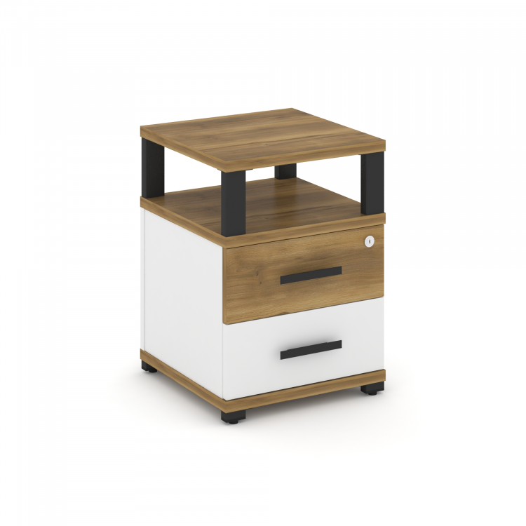 Concept Тумба приставная 2 ящ. с надставкой CN.TUP-002 B Сандал Янтарный/Белый Бриллиант/Металл Черн