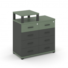 Concept Тумба приставная широкая 8 ящ. с надставкой узкой CN.TSP-014 A Кобо/Антрацит/Металл Антрацит