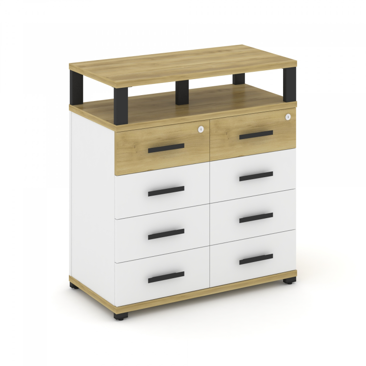 Concept Тумба приставная широкая 8 ящ. с надставкой широкой CN.TSP-015 B Дуб Винченцо/Белый Бриллиан