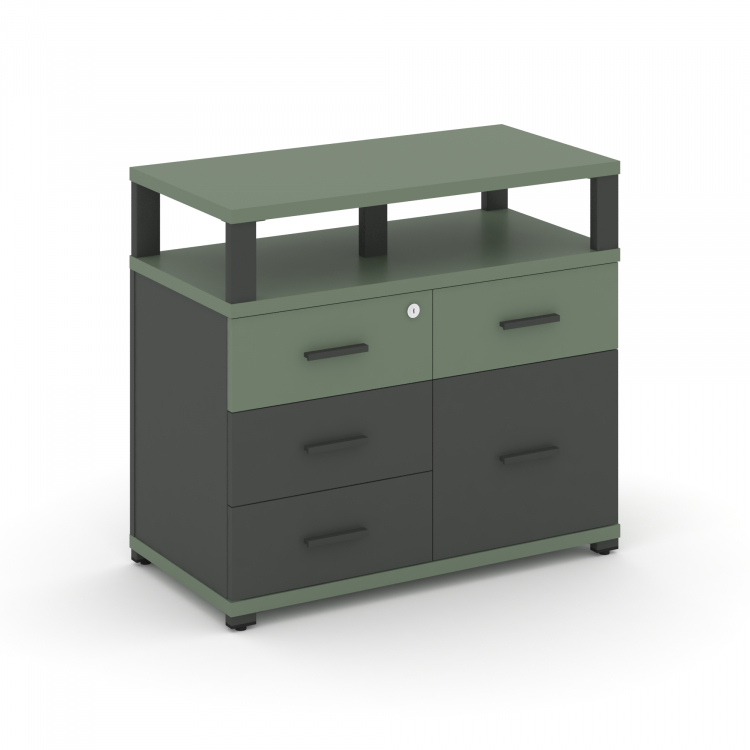 Concept Тумба приставная широкая 4 ящ.+1 распаш. фасад с надставкой широкой CN.TSP-012 A Кобо/Антрац