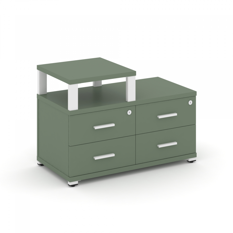 Concept Тумба приставная широкая 4 ящ. с надставкой узкой CN.TSP-002 W Кобо/Металл Белый 836*420*583