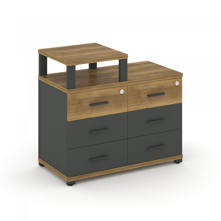 Concept Тумба приставная широкая 6 ящ. с надставкой узкой CN.TSP-008 A Сандал Янтарный/Антрацит/Мета