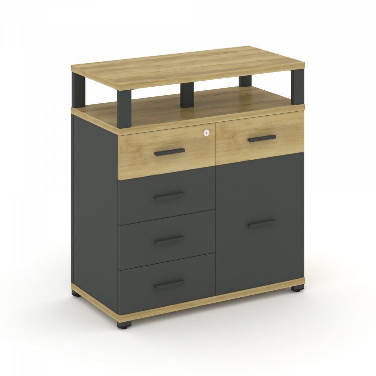 Concept Тумба приставная широкая 5 ящ.+1 распаш. фасад с надставкой широкой CN.TSP-018 A Дуб Винченц