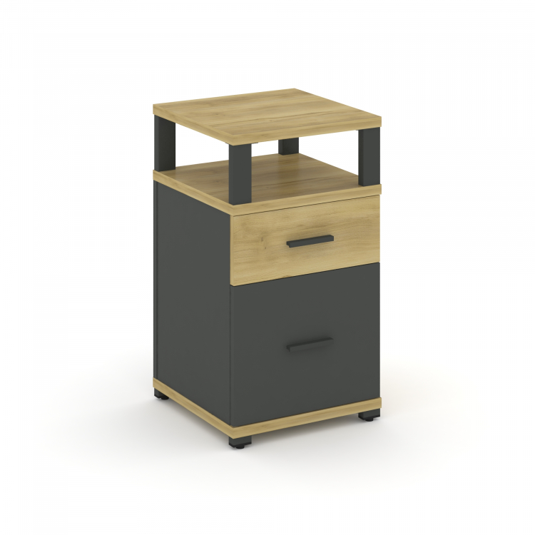 Concept Тумба приставная 1 ящ.+1 распаш. фасад с надставкой CN.TUP-006 A Дуб Винченцо/Антрацит/Метал