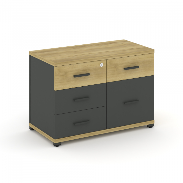 Concept Тумба приставная широкая 4 ящ.+1 распаш. фасад CN.TSP-010 A Дуб Винченцо/Антрацит/Металл Ант