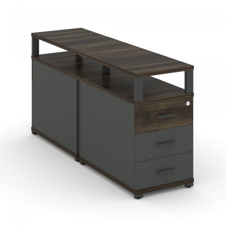 Concept Тумба двухсторонняя приставная 3 ящ. с надставкой. CN.DTGP-001 A Дуб Мали/Антрацит/Металл Ан