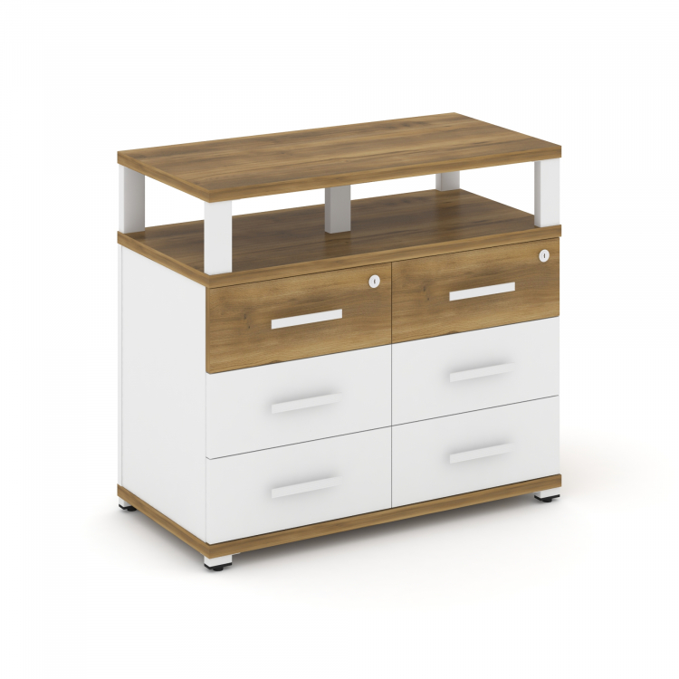 Concept Тумба приставная широкая 6 ящ. с надставкой широкой CN.TSP-009 W Сандал Янтарный/Белый Брилл