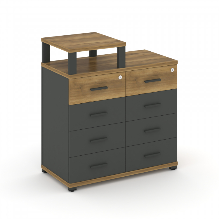 Concept Тумба приставная широкая 8 ящ. с надставкой узкой CN.TSP-014 A Сандал Янтарный/Антрацит/Мета