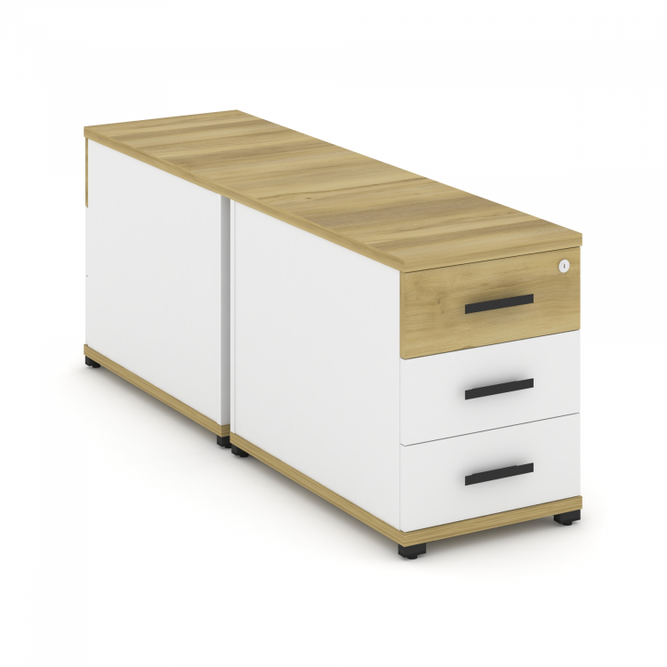 Concept Тумба двухсторонняя опорная/приставная 3 ящ. CN.DTGO-001 B Дуб Винченцо/Белый Бриллиант/Мет