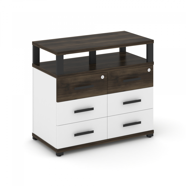 Concept Тумба приставная широкая 6 ящ. с надставкой широкой CN.TSP-009 B Дуб Мали/Белый Бриллиант/Ме