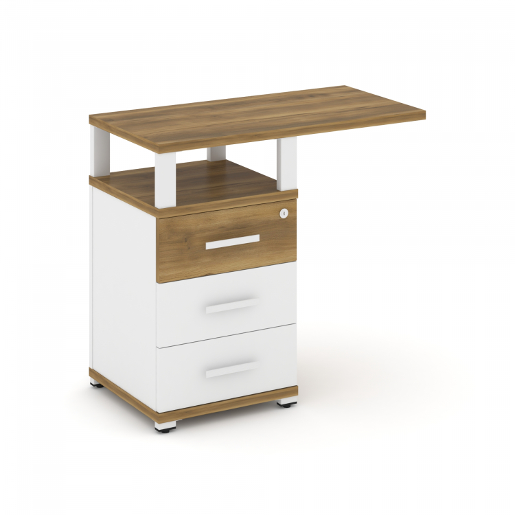 Concept Тумба приставная узкая 3 ящ. со свесом. с надставкой широкой CN.TUS-002 W Сандал Янтарный/Бе