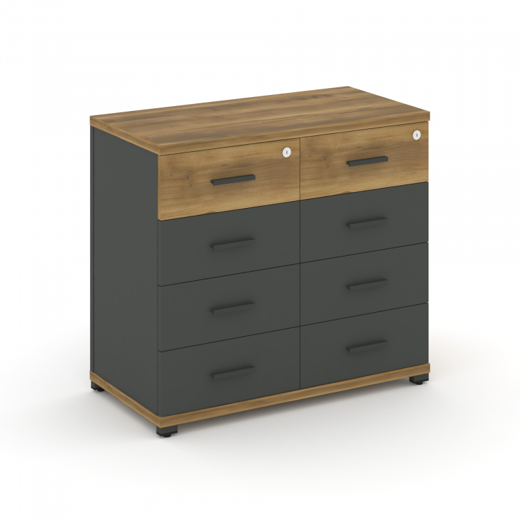 Concept Тумба приставная широкая 8 ящ. CN.TSP-013 A Сандал Янтарный/Антрацит/Металл Антрацит 836*420