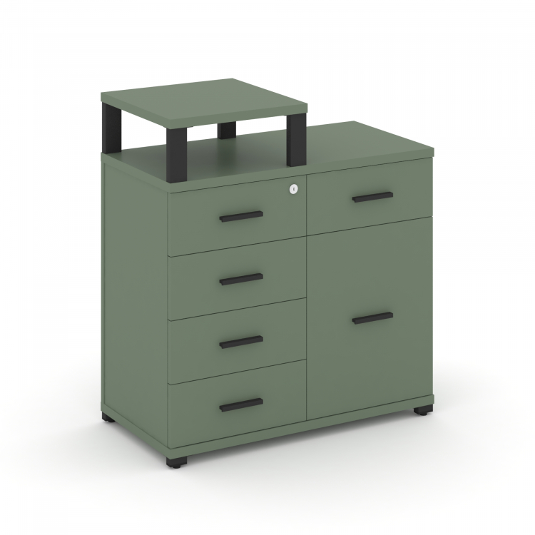 Concept Тумба приставная широкая 5 ящ.+1 распаш. фасад с надставкой узкой CN.TSP-017 B Кобо/Металл Ч