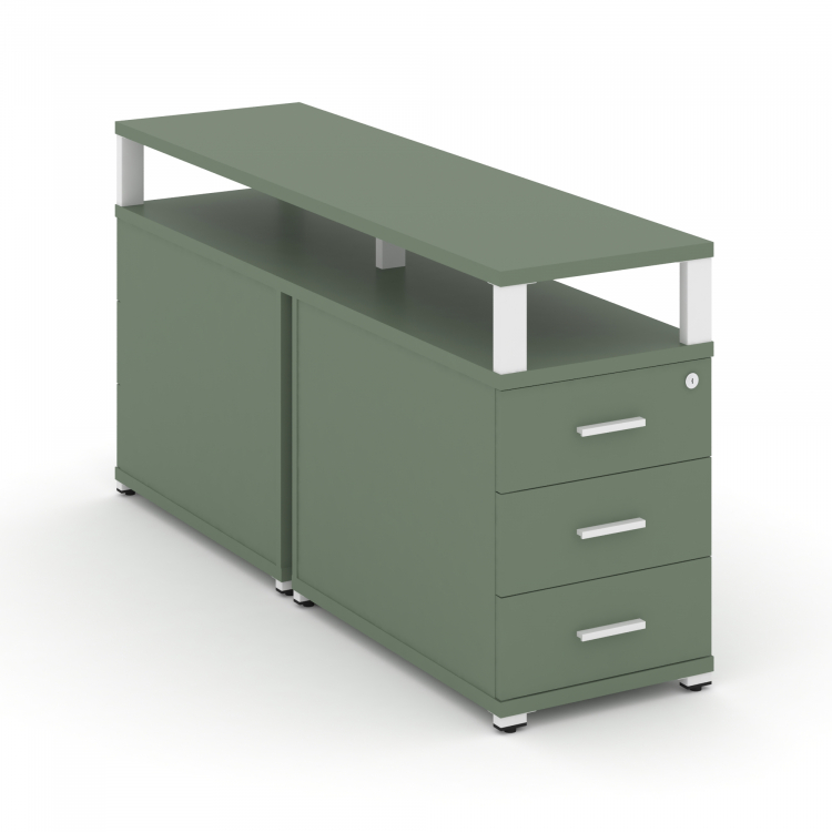 Concept Тумба двухсторонняя приставная 3 ящ. с надставкой. CN.DTGP-001 W Кобо/Металл Белый 420*1480*