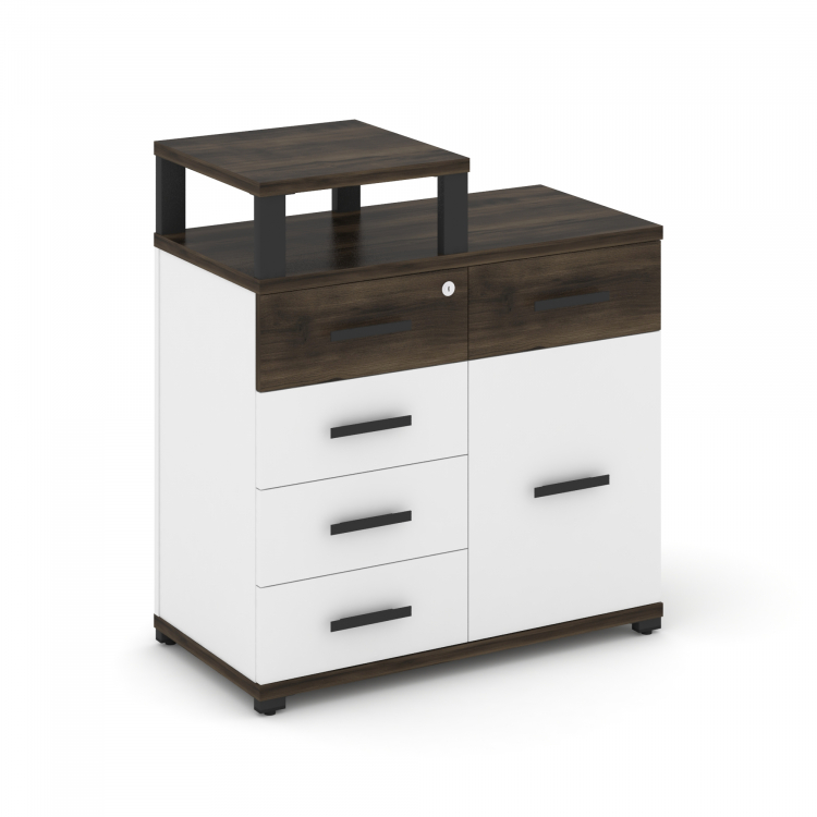 Concept Тумба приставная широкая 5 ящ.+1 распаш. фасад с надставкой узкой CN.TSP-017 B Дуб Мали/Белы