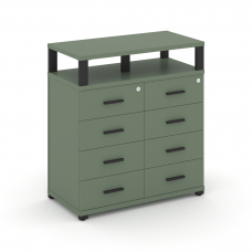 Concept Тумба приставная широкая 8 ящ. с надставкой широкой CN.TSP-015 B Кобо/Металл Черный 836*420*