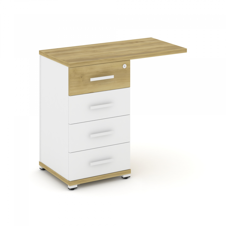 Concept Тумба приставная узкая со свесом 4 ящ. CN.TUS-001 W Дуб Винченцо/Белый Бриллиант/Металл Белы